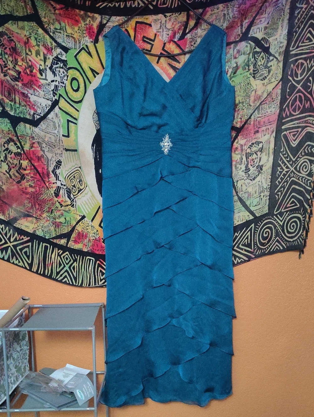 Teal Formal Dress With Brooch